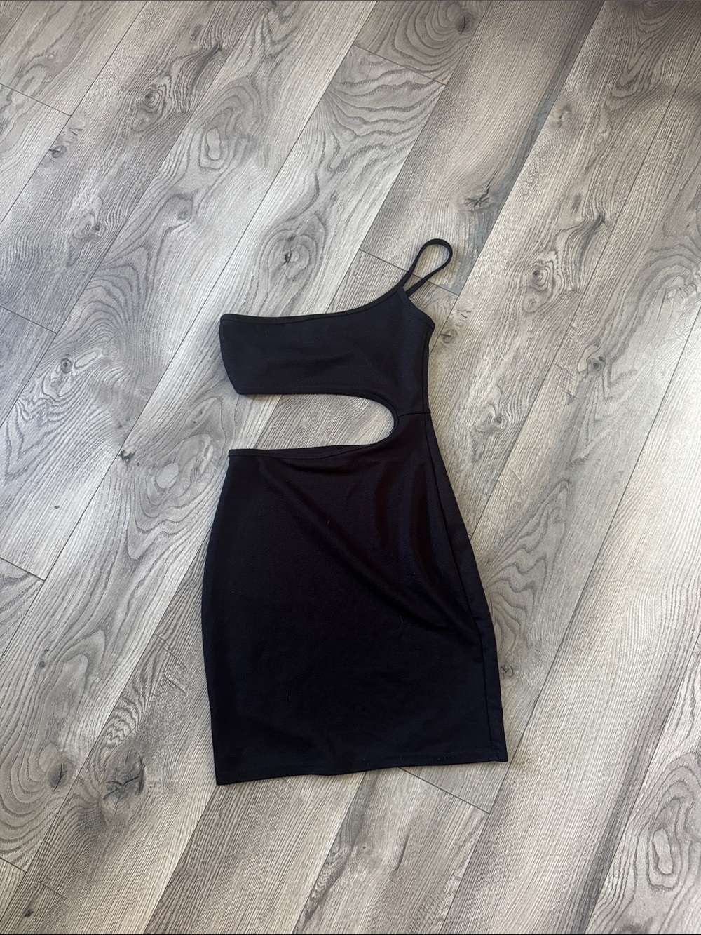 PrettyLittleThing Black One-Shoulder Cutout Mini Dress